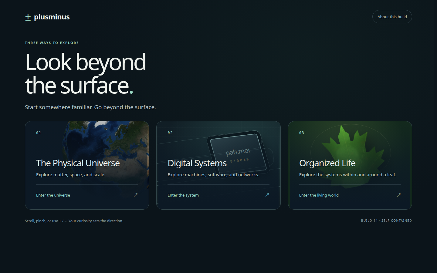 plusminus launcher offering The Physical Universe, Digital Systems and Organized Life