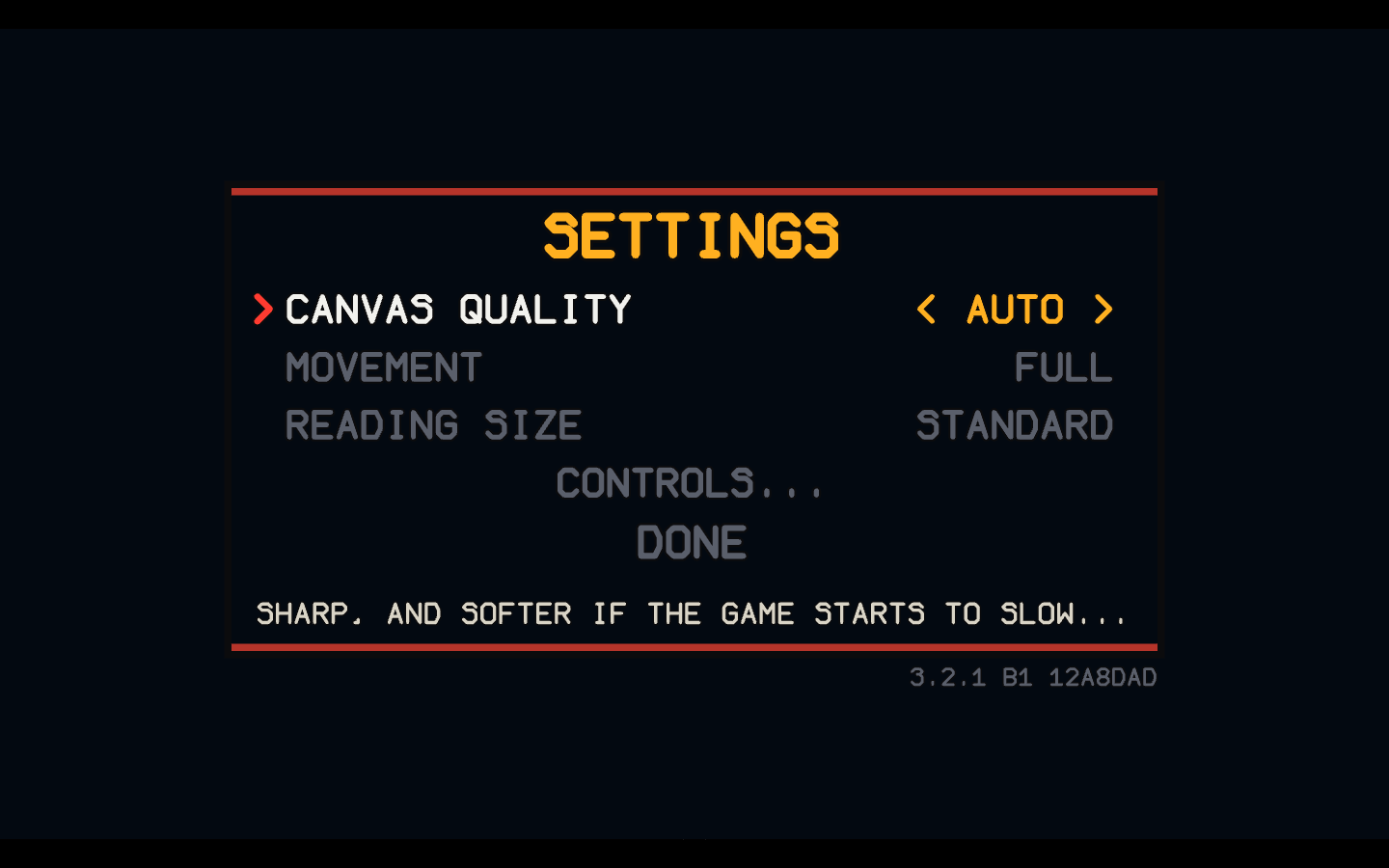 Throttle and Chain settings menu reached from the title screen