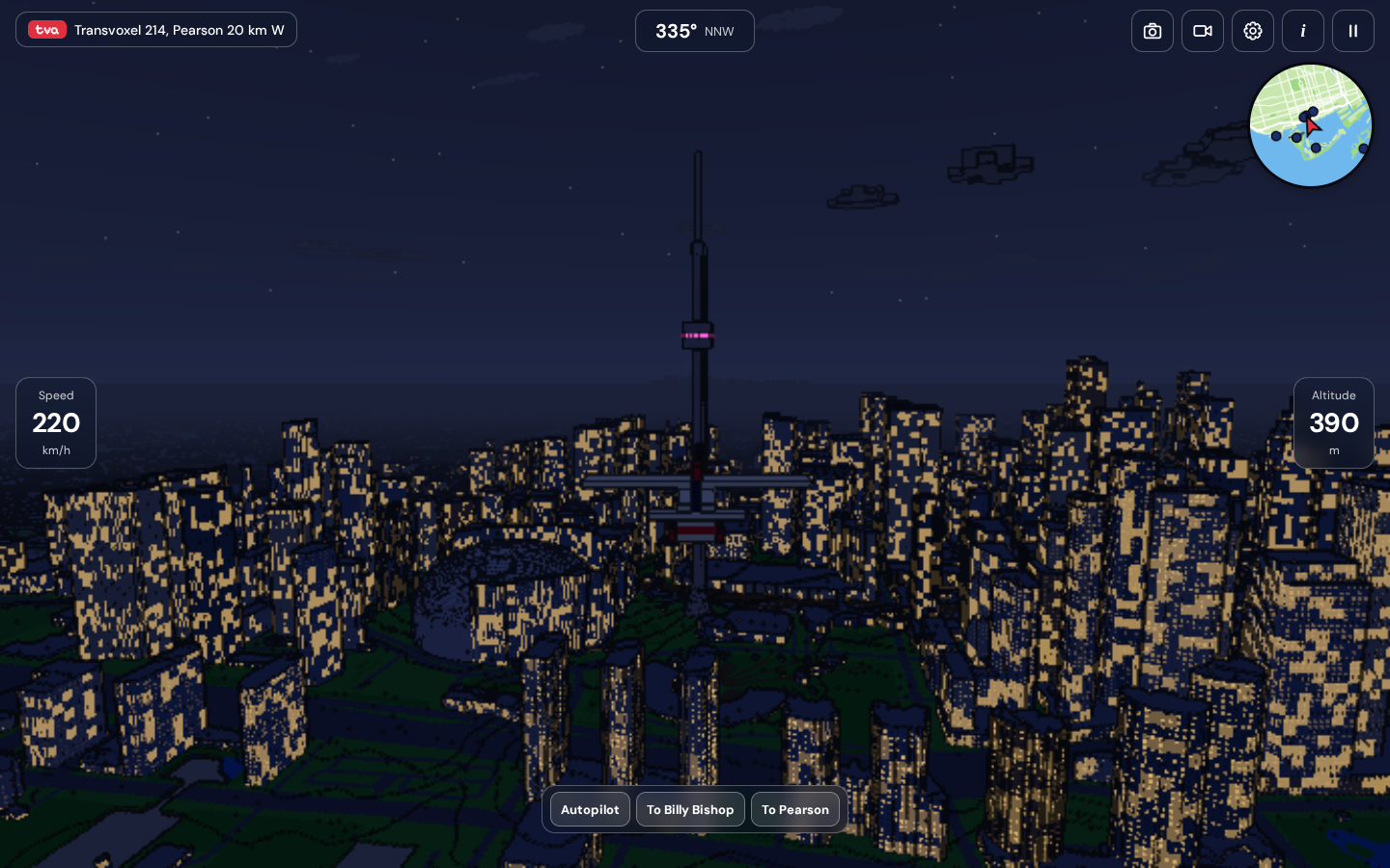 tva downtown Toronto at 10 pm: the CN Tower against a starry sky with the voxel towers lit window by window